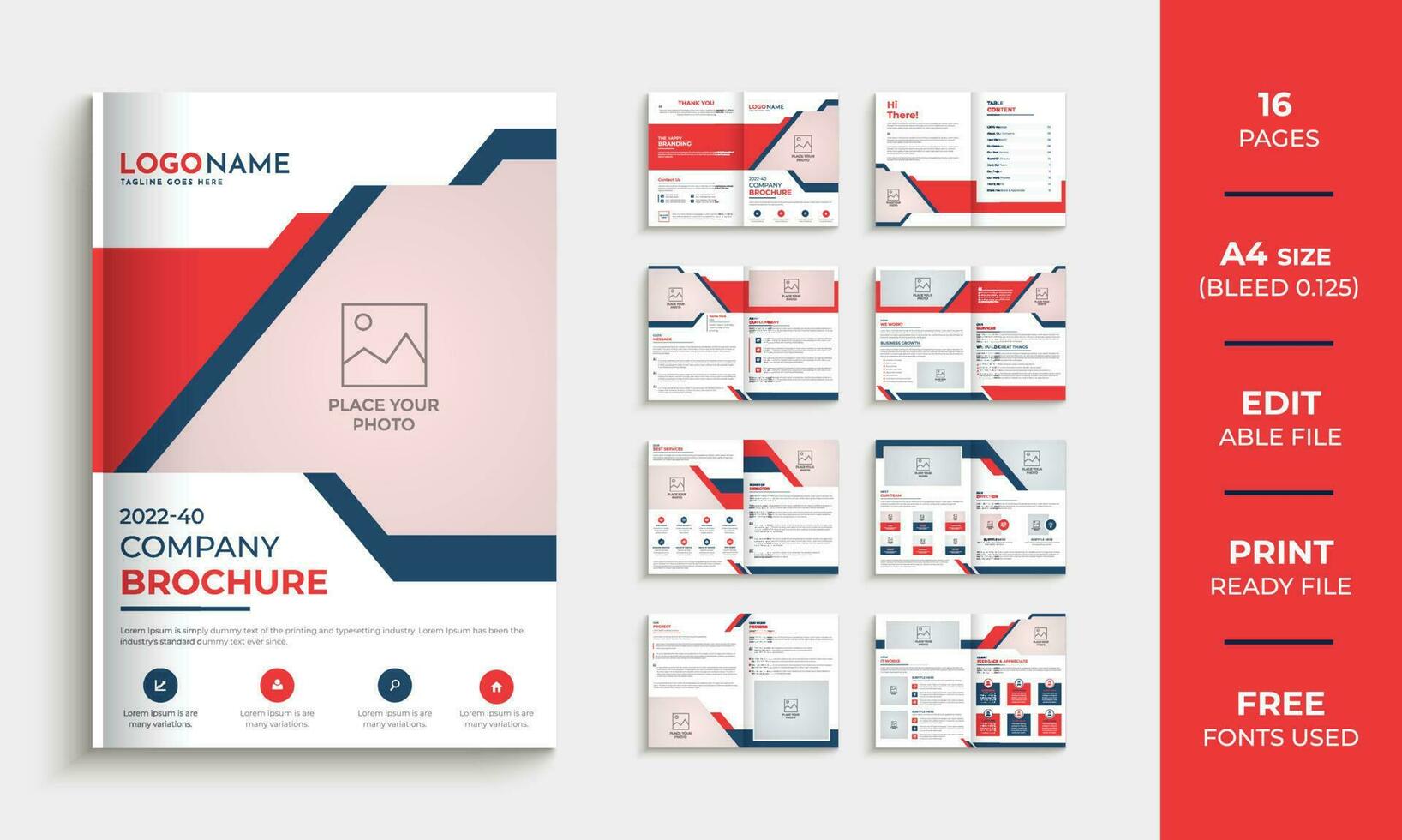 Mehrzweck-16-seitiges Firmenprofil-Broschüren-Design-Vorlagen-Layout, kreatives Business-Broschüren-Design. vektor
