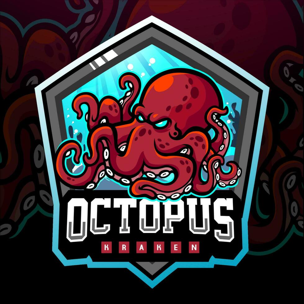 Oktopus-Kraken-Maskottchen. E-Sport-Logo-Design vektor