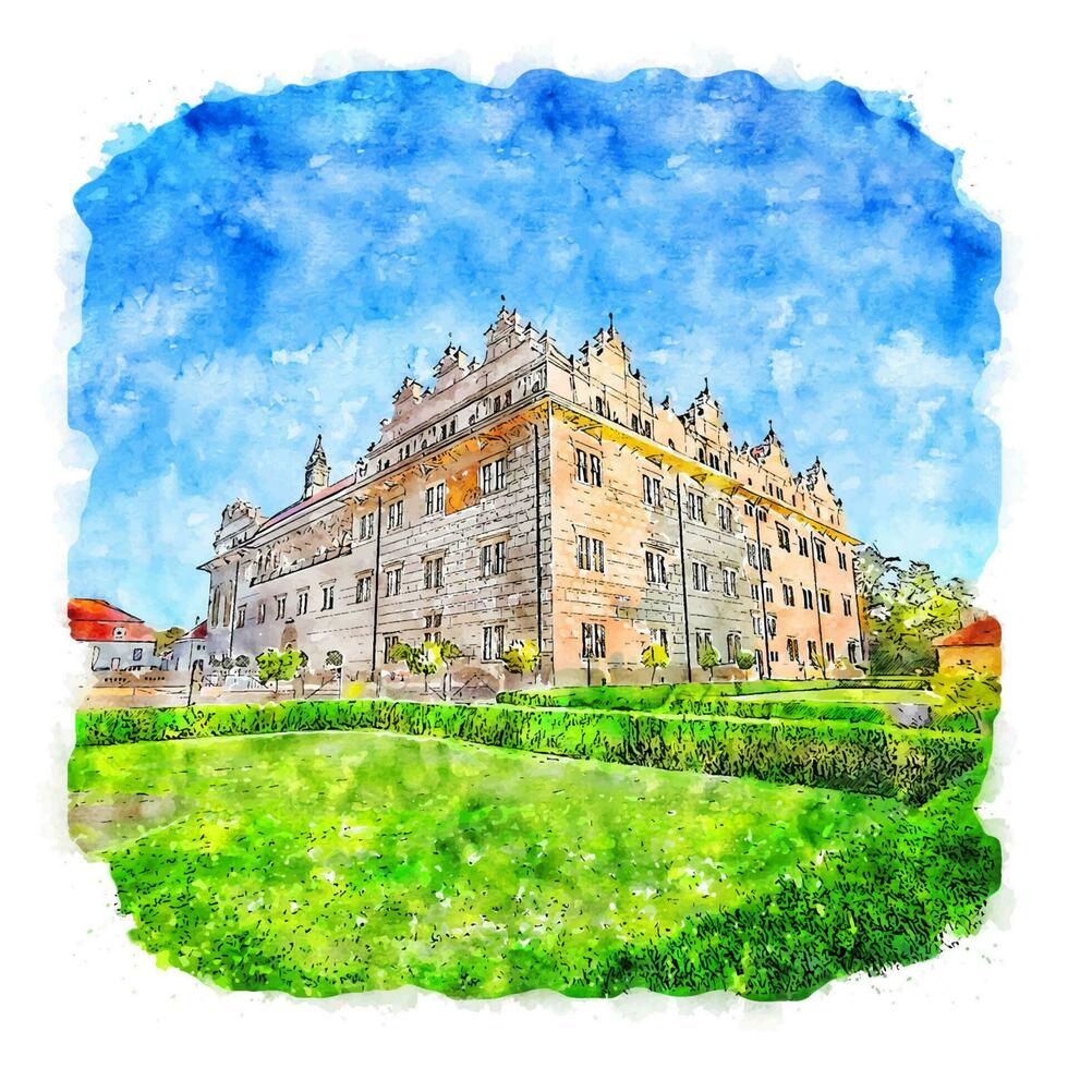 arkitektur slott Frankrike akvarell skiss handritad illustration vektor