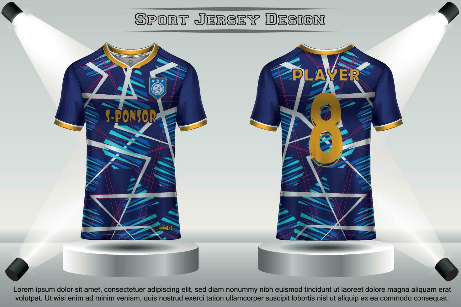 fotboll jersey attrapp fotboll jersey design på de podium sublimering sport t skjorta design samling för tävlings, cykling, spel, cross vektor