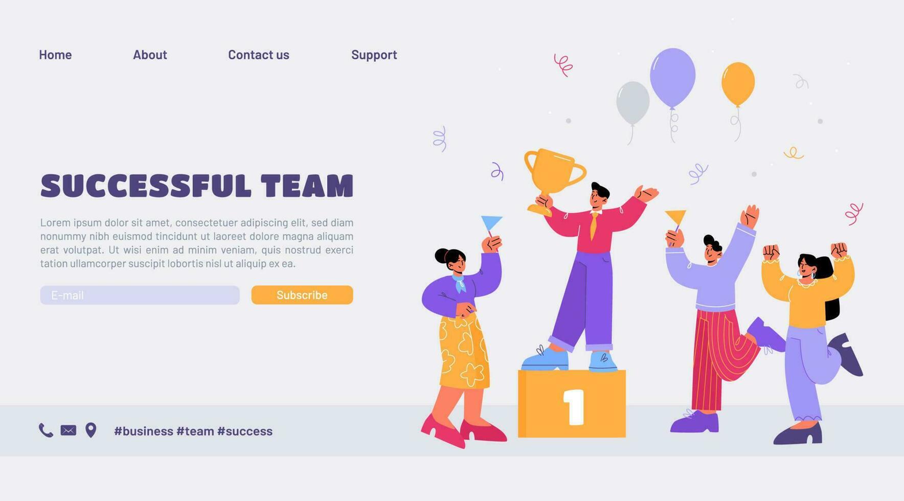 erfolgreiche team-landingpage, erfolgsfeier vektor