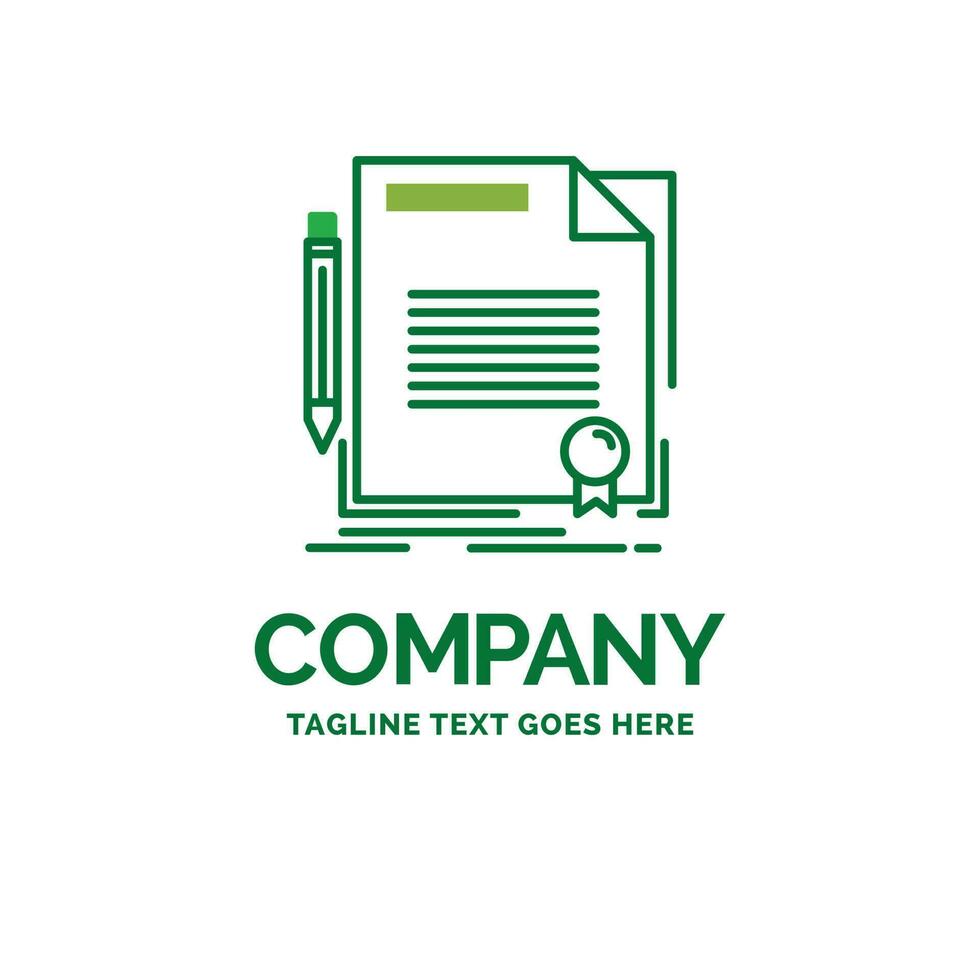 Zustimmung. Vertrag. handeln. dokumentieren. Papier flache Business-Logo-Vorlage. kreatives grünes markendesign. vektor