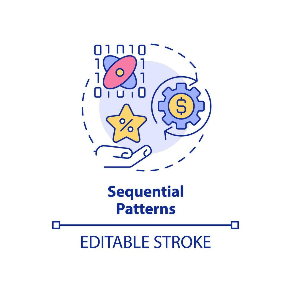 Konzeptsymbol für sequentielle Muster. Data-Mining-Technik abstrakte Idee dünne Linie Abbildung. Analyse des Benutzerverhaltens. isolierte Umrisszeichnung. editierbarer Strich. vektor