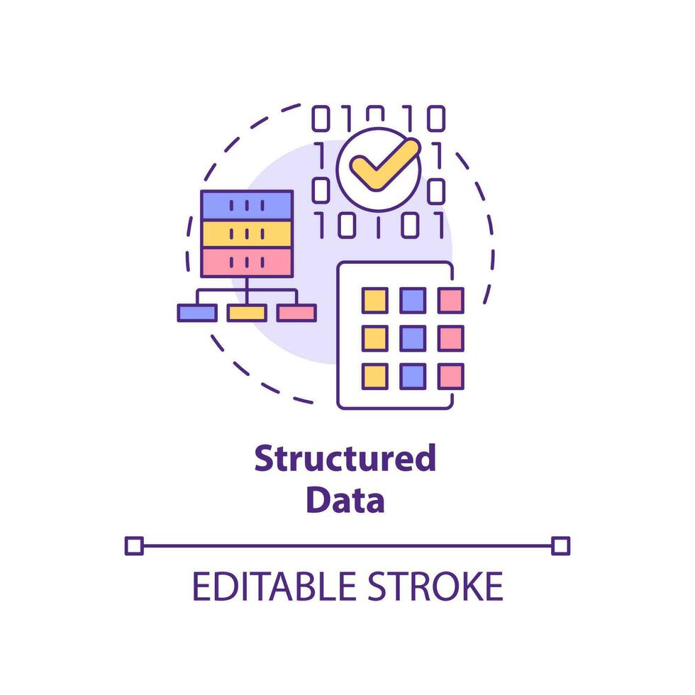 strukturerad data begrepp ikon. stor data typ abstrakt aning tunn linje illustration. maskin inlärning algoritm. isolerat översikt teckning. redigerbar stroke. vektor