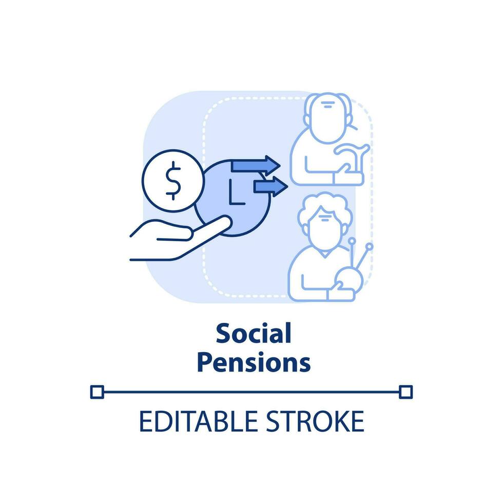 social pensioner ljus blå begrepp ikon. arbete pensionering. social bistånd abstrakt aning tunn linje illustration. isolerat översikt teckning. redigerbar stroke. vektor