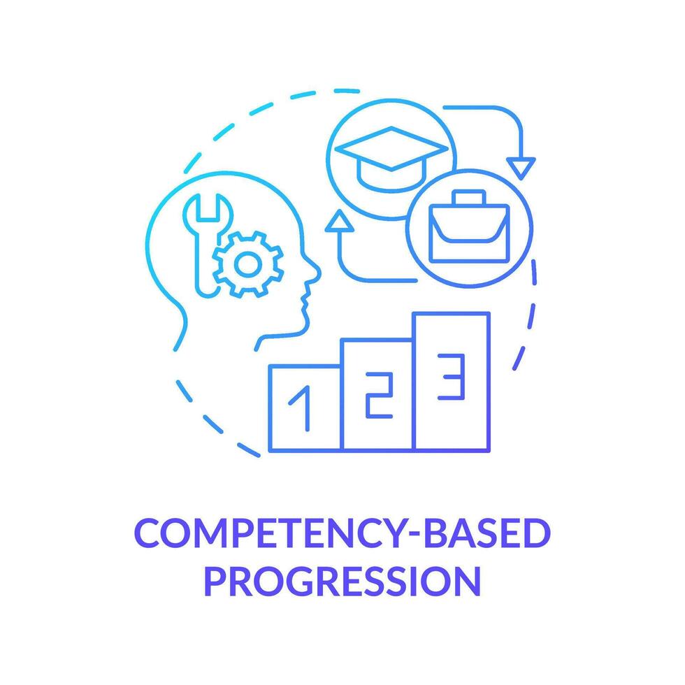 kompetens baserad progression blå lutning begrepp ikon. utbildning trend. personlig skola inlärning abstrakt aning tunn linje illustration. isolerat översikt teckning. vektor