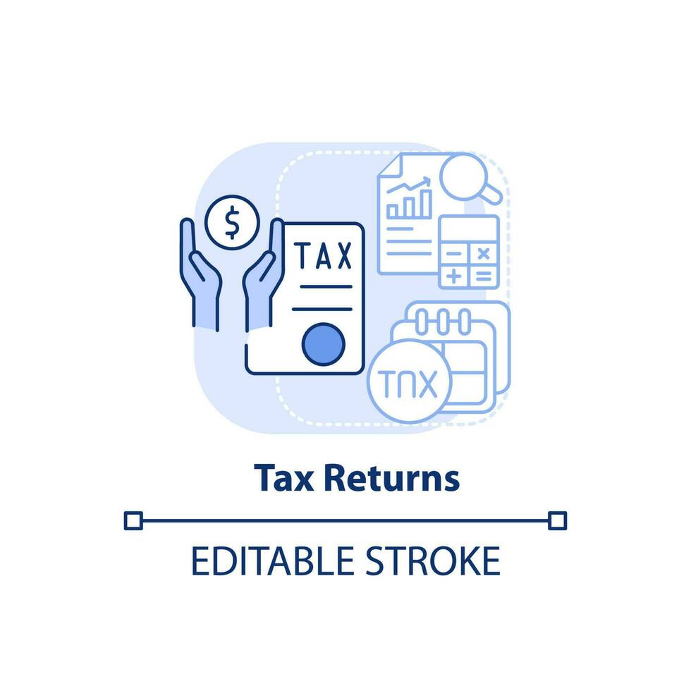 beskatta avkastning ljus blå begrepp ikon. finansiell information. beskatta återbetalning. Ansökan abstrakt aning tunn linje illustration. isolerat översikt teckning. redigerbar stroke. vektor