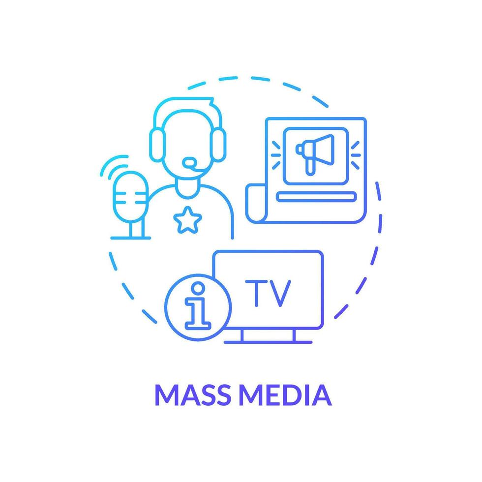 massa media blå lutning begrepp ikon. TV och radio. stor publik kommunikation. social institution abstrakt aning tunn linje illustration. isolerat översikt teckning vektor