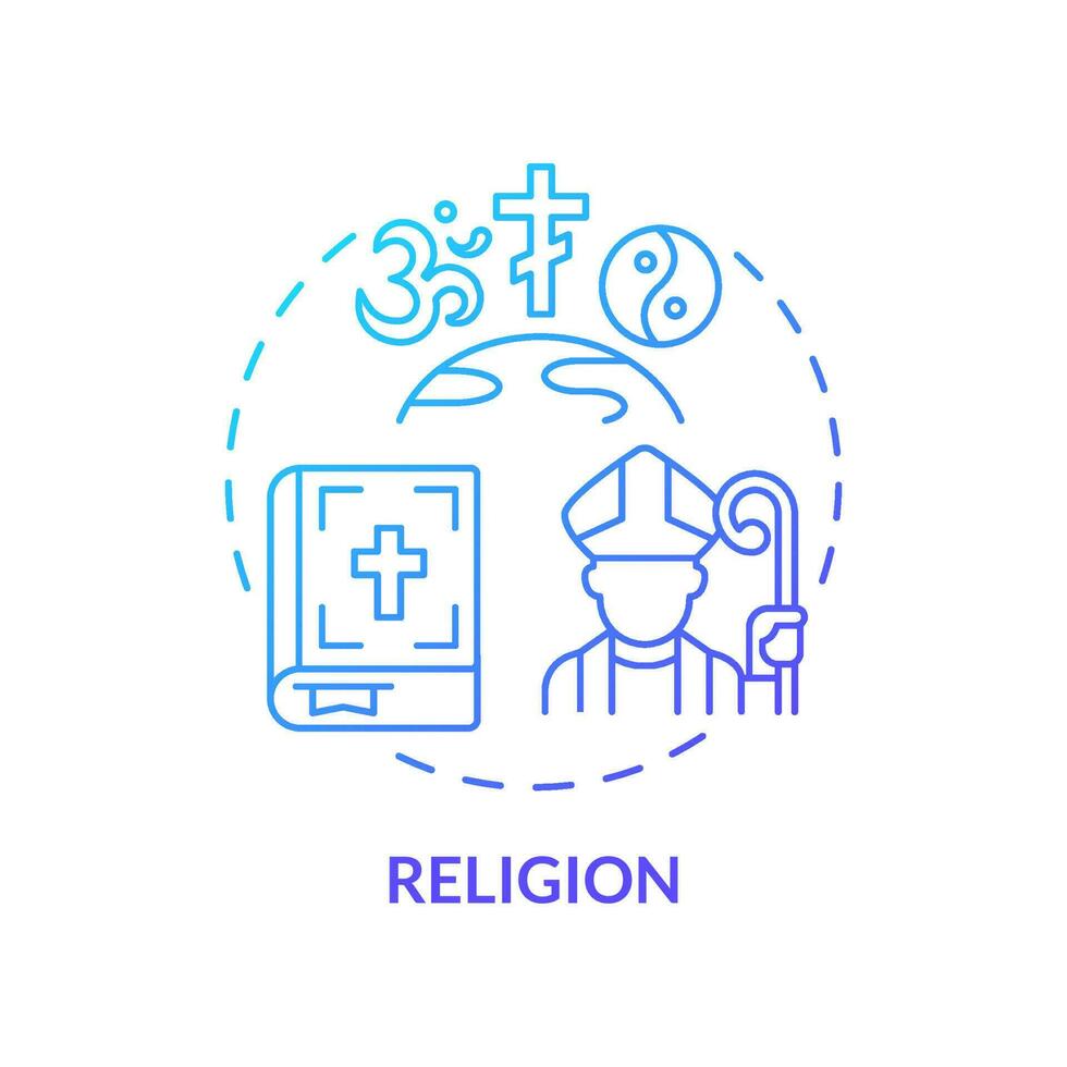 Symbol für das Konzept des blauen Farbverlaufs der Religion. Glaube und Anbetung. soziokulturelles System. soziale Institution abstrakte Idee dünne Linie Illustration. isolierte Umrisszeichnung vektor