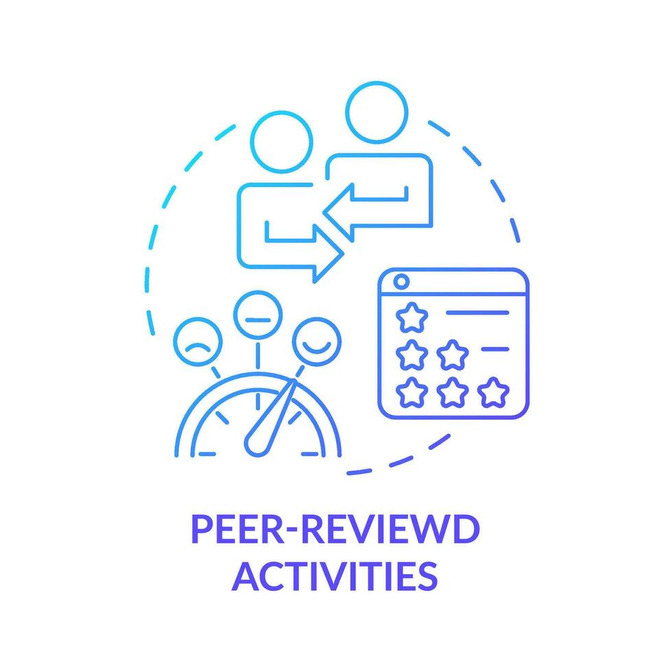 Peer-Review-Aktivitäten blaues Farbverlauf-Konzept-Symbol. Rückmeldungen der Schüler. online-bildungstrend abstrakte idee dünne linie illustration. isolierte Umrisszeichnung. vektor