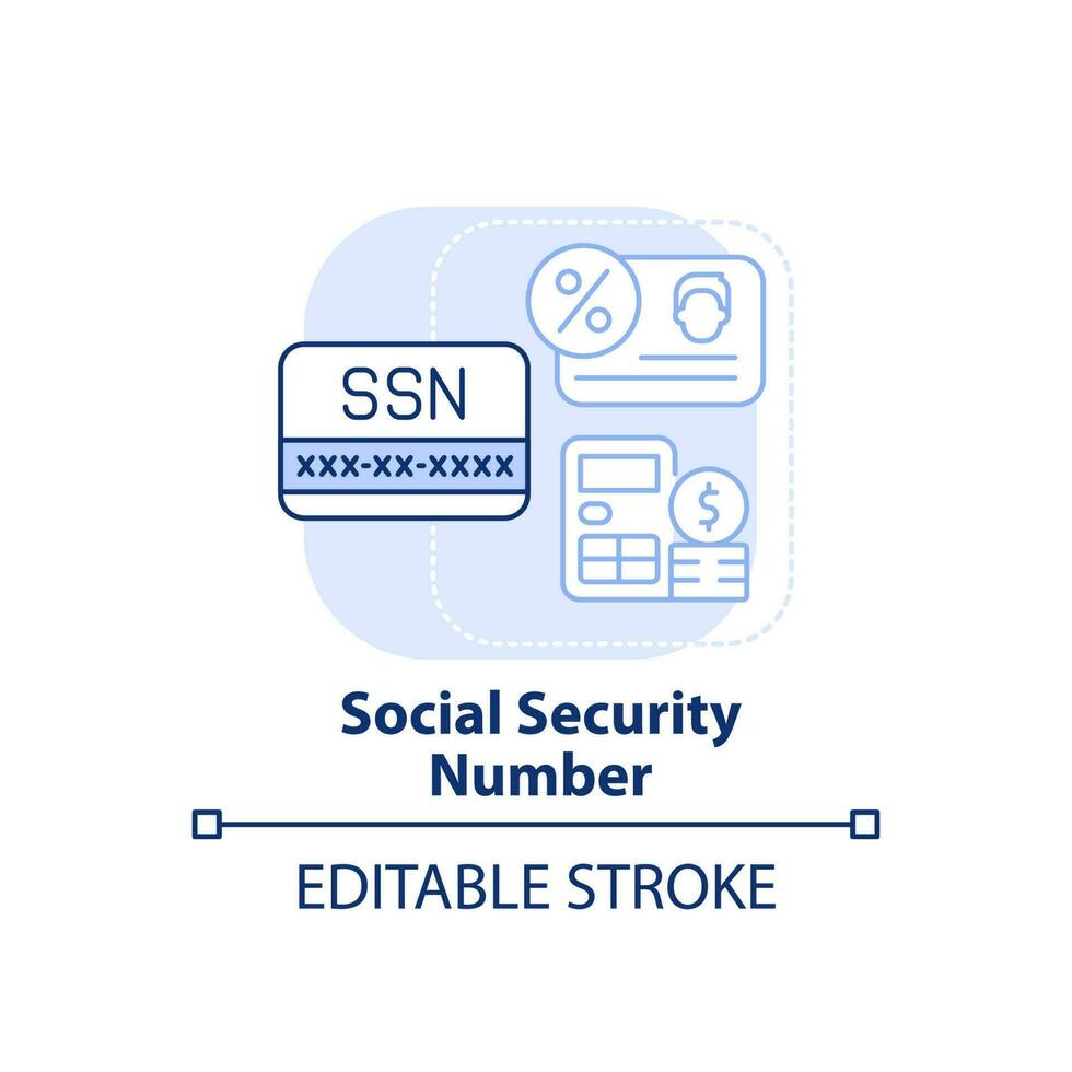 Symbol für das hellblaue Konzept der Sozialversicherungsnummer. persönlicher Rekord. programmanwendung abstrakte idee dünne linie illustration. isolierte Umrisszeichnung. editierbarer Strich. vektor