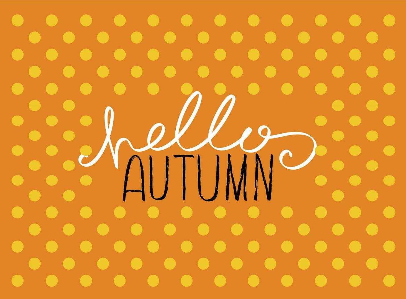 Vektor-Herbst-Zitat Hallo Herbst mit gelben Flecken auf orangefarbenem Hintergrund. Saison-Typografie-Poster. vektor