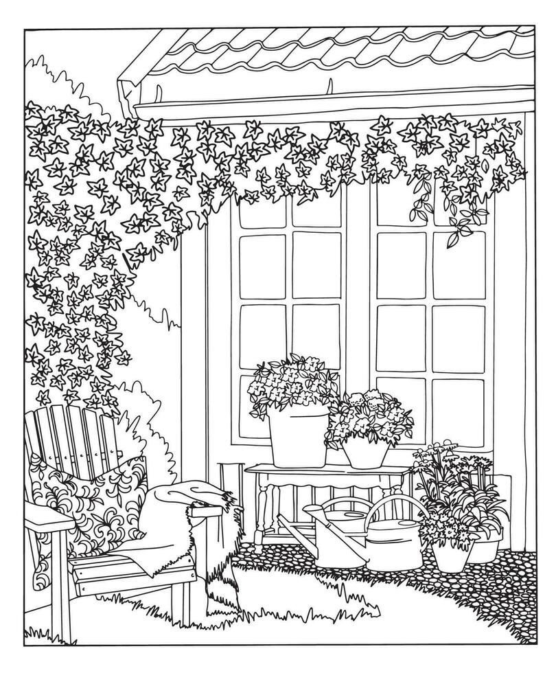 målarbok. illustration för färgläggning med trädgårdsblommor. konstlinje. konstterapi. svart och vit vektor bakgrund.