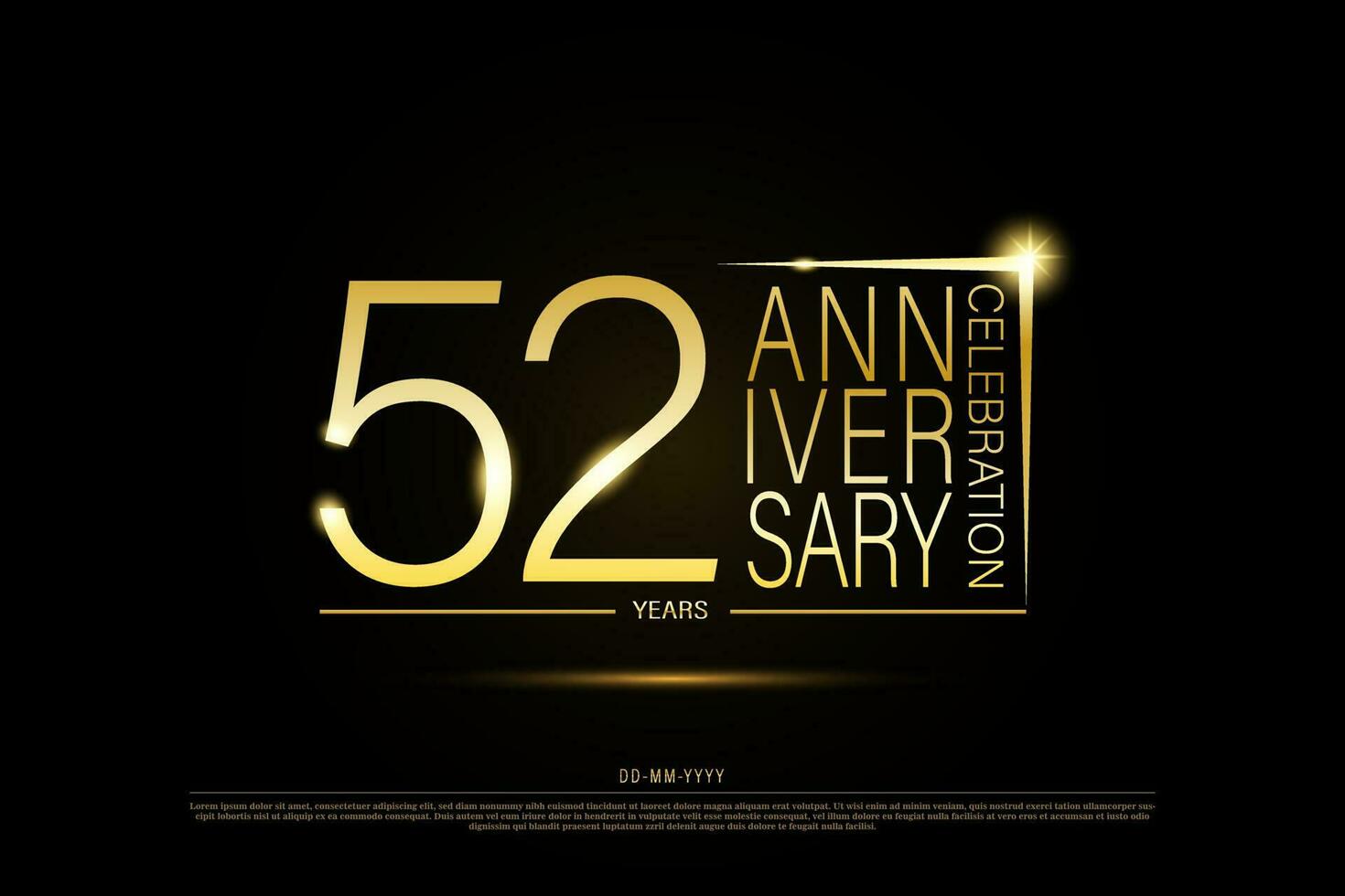 52 Jahre goldenes Jubiläums-Goldlogo auf schwarzem Hintergrund, Vektordesign zum Feiern. vektor