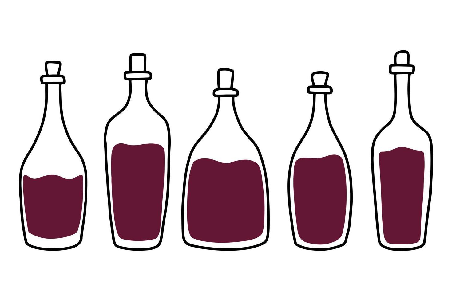 en uppsättning av vin flaskor. klotter stil. vektor illustration. hand dragen samling av vin flaskor. glas flaskor.