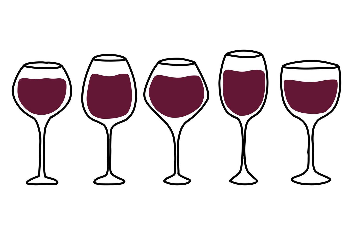 uppsättning av vin glasögon. klotter stil. vektor illustration. hand dragen samling av glasögon med vin.