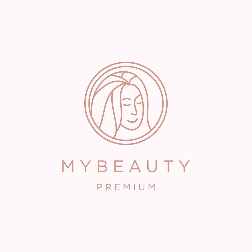 kvinna skönhet ansikte logotyp linjär stil, skönhet studio och kosmetisk varumärke mall vektor