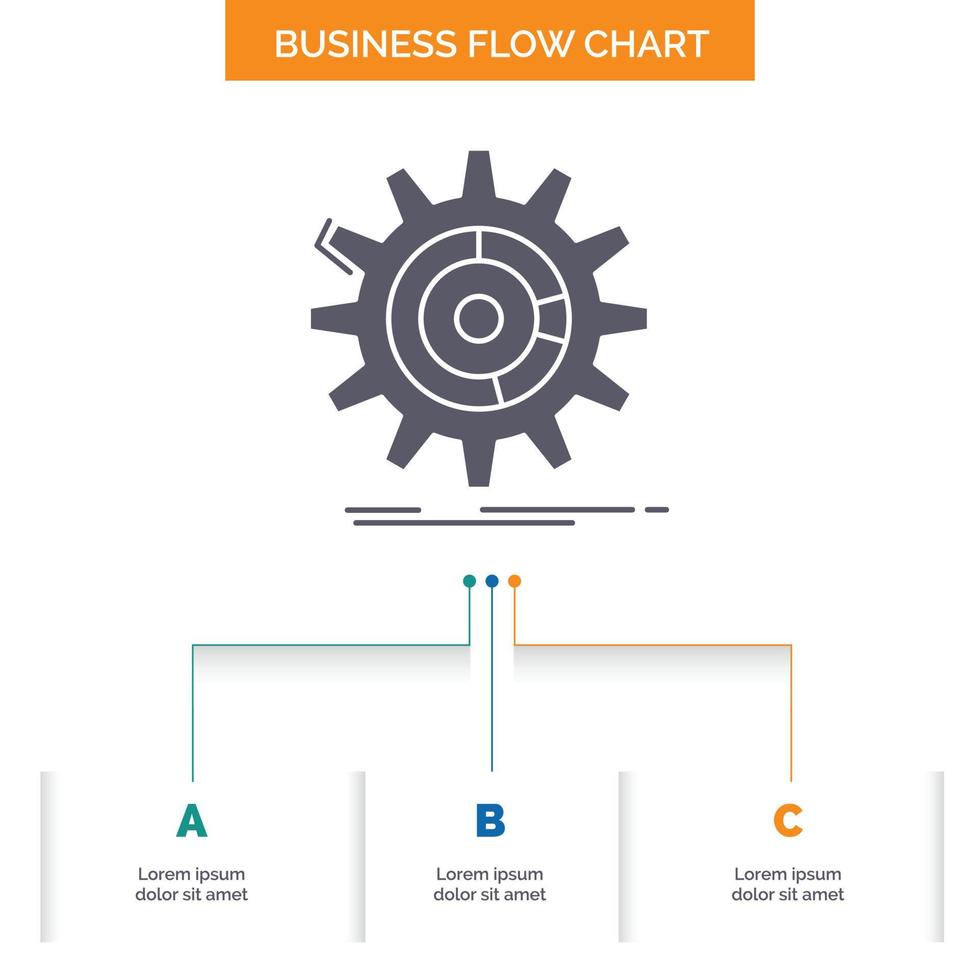 Einstellung. Daten. Management. Prozess. Fortschritts-Business-Flussdiagramm-Design mit 3 Schritten. Glyphensymbol für Präsentationshintergrundvorlage Platz für Text. vektor