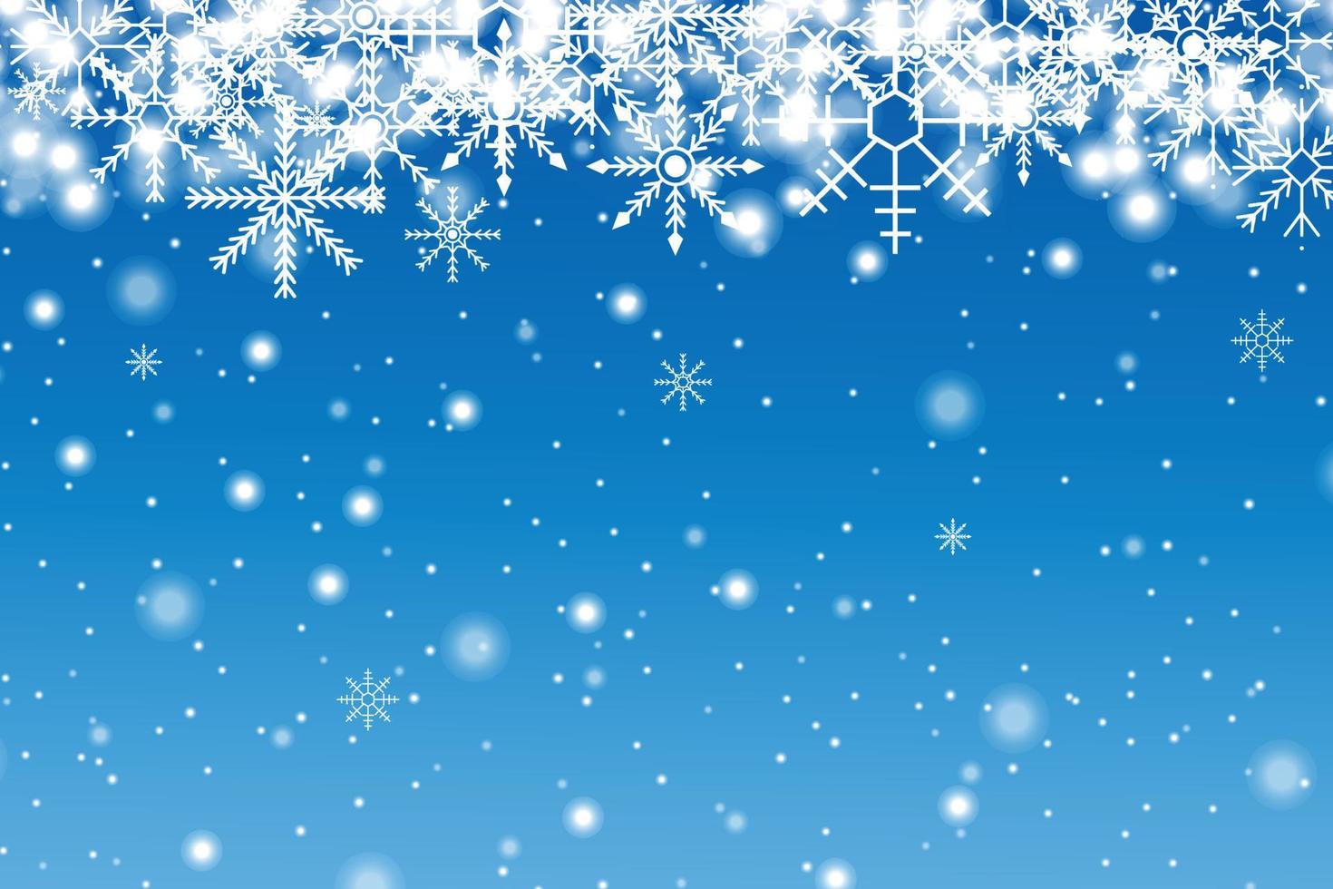naturlig vinter- jul bakgrund med himmel, tung snöfall, snöflingor i annorlunda former och former, snödrivor. vinter- landskap med faller jul lysande skön snö. vektor