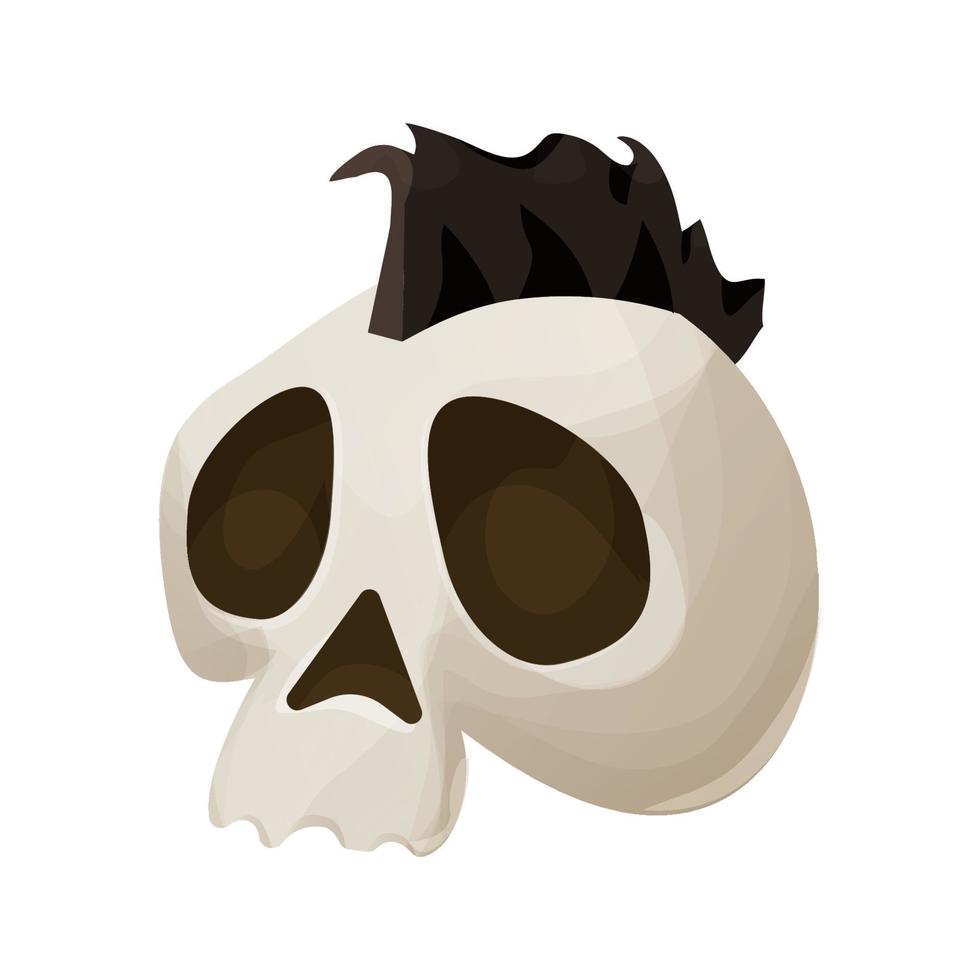 skalle, huvud med mohawk frisyr, Häftigt punk- skelett i tecknad serie stil isolerat på vit bakgrund. vektor illustration