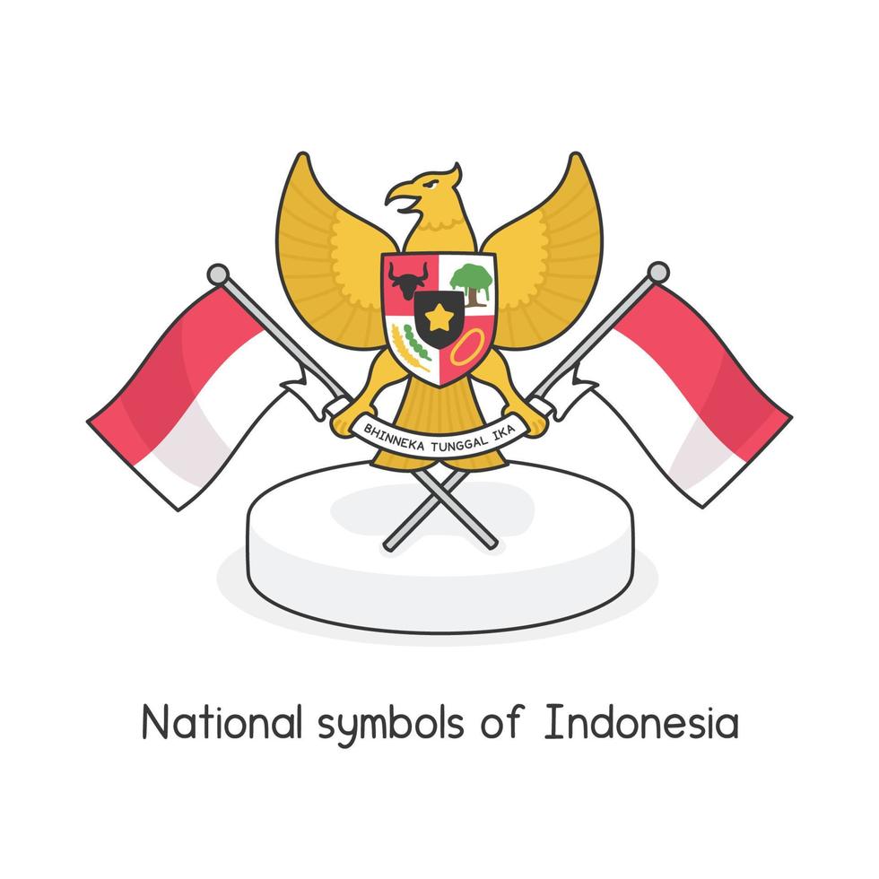 bhinneka tunggal ika indonesien symbol minimal logotyp och flagga söt klotter platt tecknad serie vektor illustration