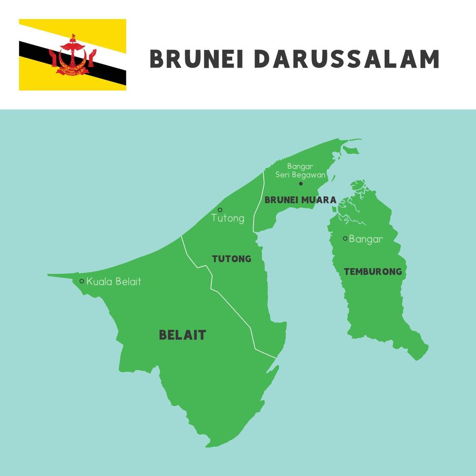 provins namn i brunei darussalam Karta och flagga vektor