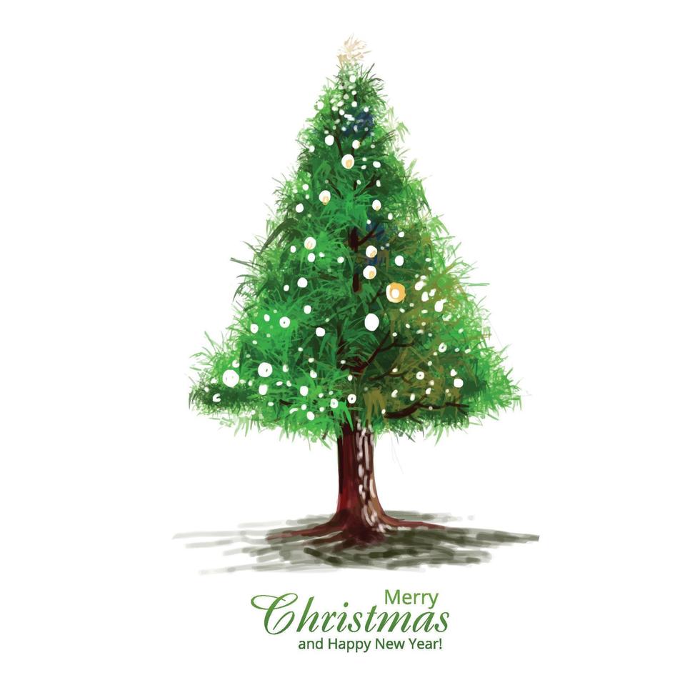 konstnärlig skön jul linje träd kort på vit bakgrund vektor