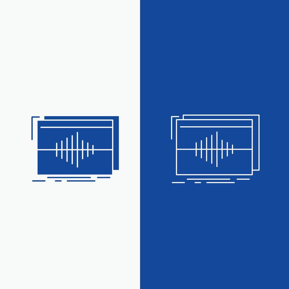 Audio. Frequenz. Hertz. Reihenfolge. Wellenlinie und Glyph-Web-Schaltfläche in blauer Farbe vertikales Banner für ui und ux. Website oder mobile Anwendung vektor