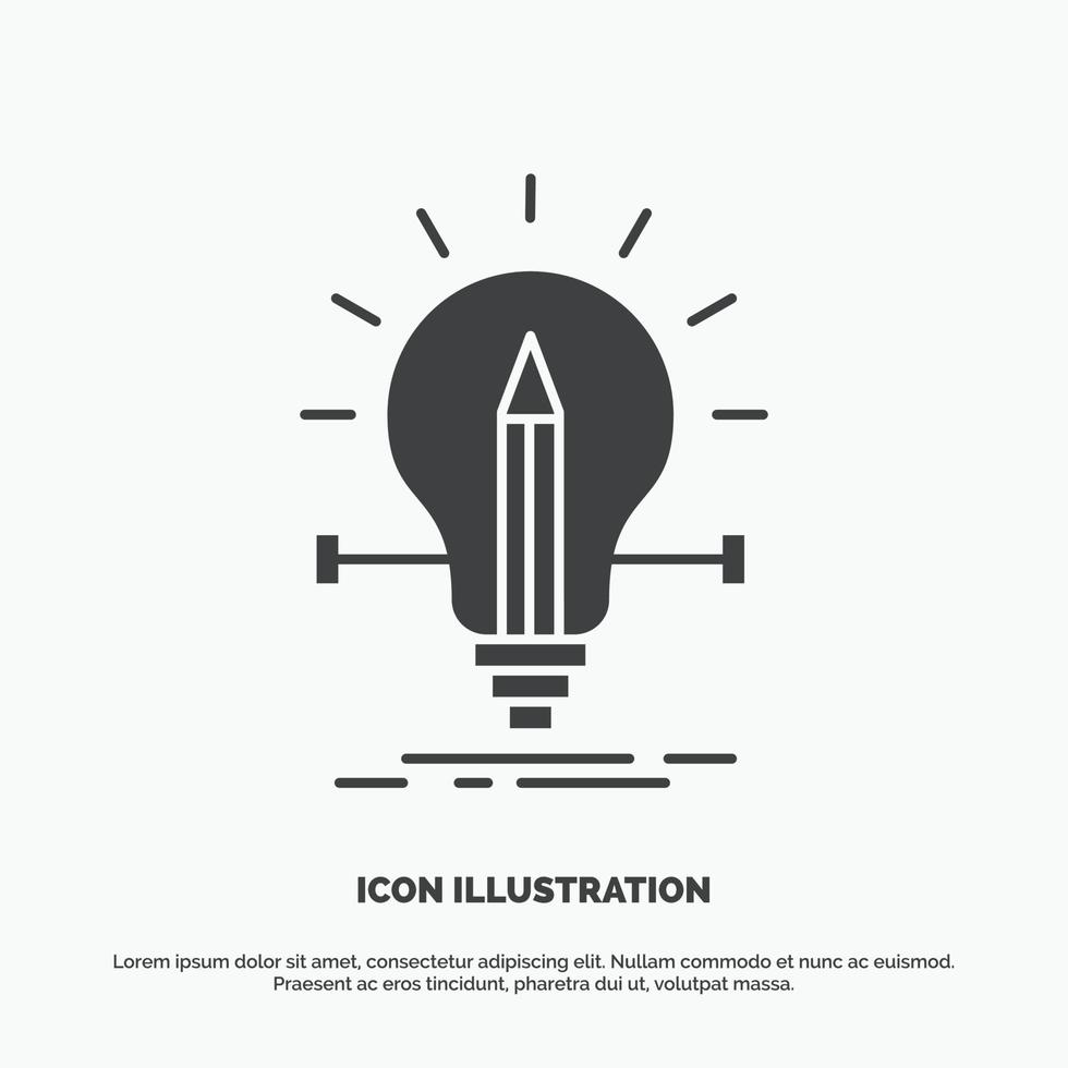 Glödlampa. kreativ. lösning. ljus. penna ikon. glyf vektor grå symbol för ui och ux. hemsida eller mobil Ansökan