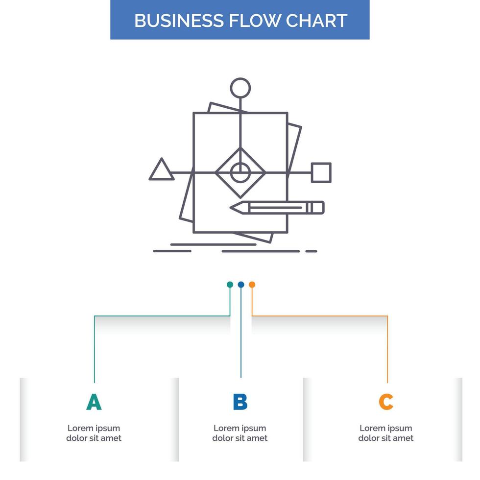 Algorithmus. Geschäft. voraussagen. Muster. Planen Sie das Design von Geschäftsflussdiagrammen mit 3 Schritten. Liniensymbol für Präsentation Hintergrundvorlage Platz für Text vektor