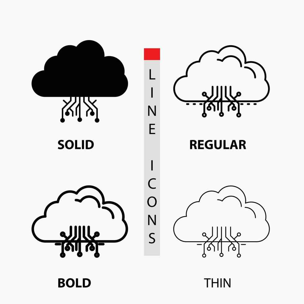 Wolke. Rechnen. Daten. Bewirtung. Netzwerksymbol in dünn. regulär. fette Linie und Glyphenstil. Vektor-Illustration vektor