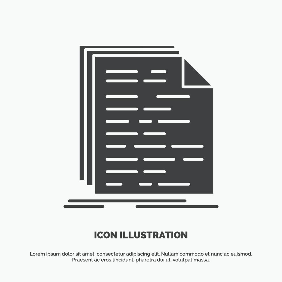 koda. kodning. doc. programmering. manus ikon. glyf vektor grå symbol för ui och ux. hemsida eller mobil Ansökan
