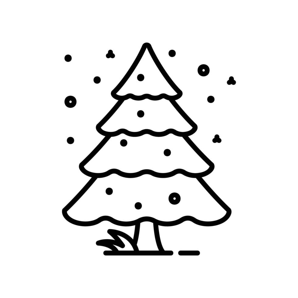 Kiefer auf Schnee-Symbol für den Winter im schwarzen Umriss-Stil vektor