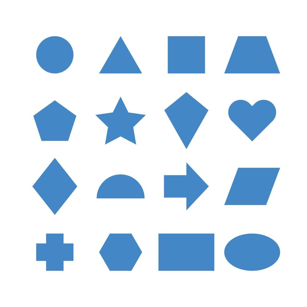 Sammlung grundlegender 2D-Formen für das Lernen von Kindern, blaue Flash-Karten mit geometrischen Formen für Vorschule und Kindergarten. Illustration eines einfachen 2-dimensionalen Symbolsatzes mit flacher Form für die Bildung. vektor