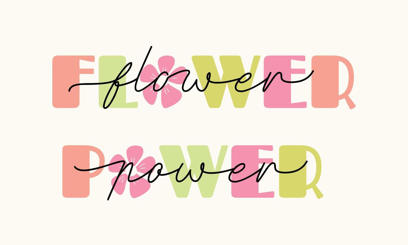 Flower Power - süßer Hippie bunter moderner Pastellschriftzug. Symbol des passiven Widerstands, kein Krieg, Pazifismus. Vektor llustration Logo Zitat, T-Shirt moderne Karte, Poster, Druckdesign