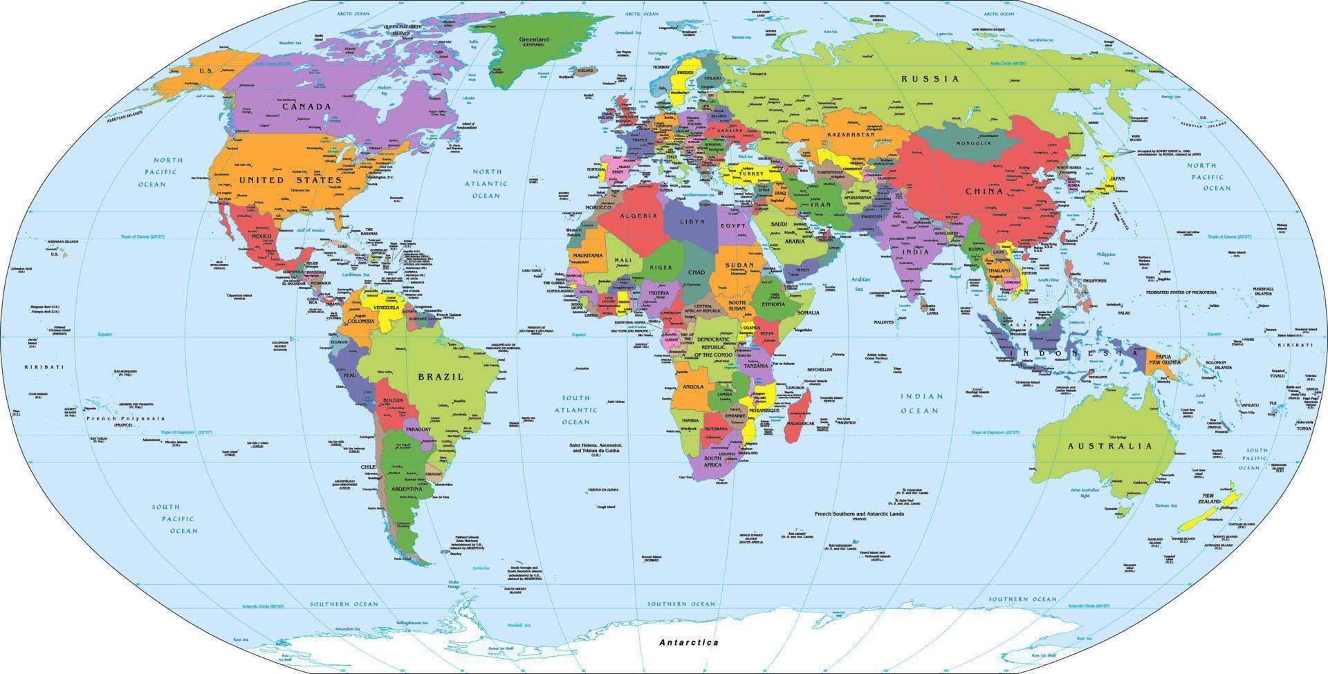 Robinson-Projektion der politischen Weltkarte vektor