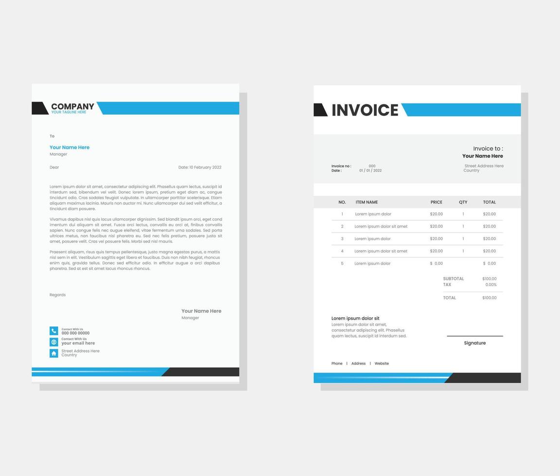 modern företag brev och faktura design mall vektor
