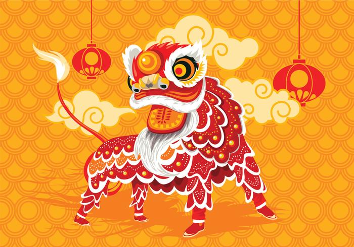 Vektor illustration Traditionell kinesisk Lion Dance Festival bakgrund