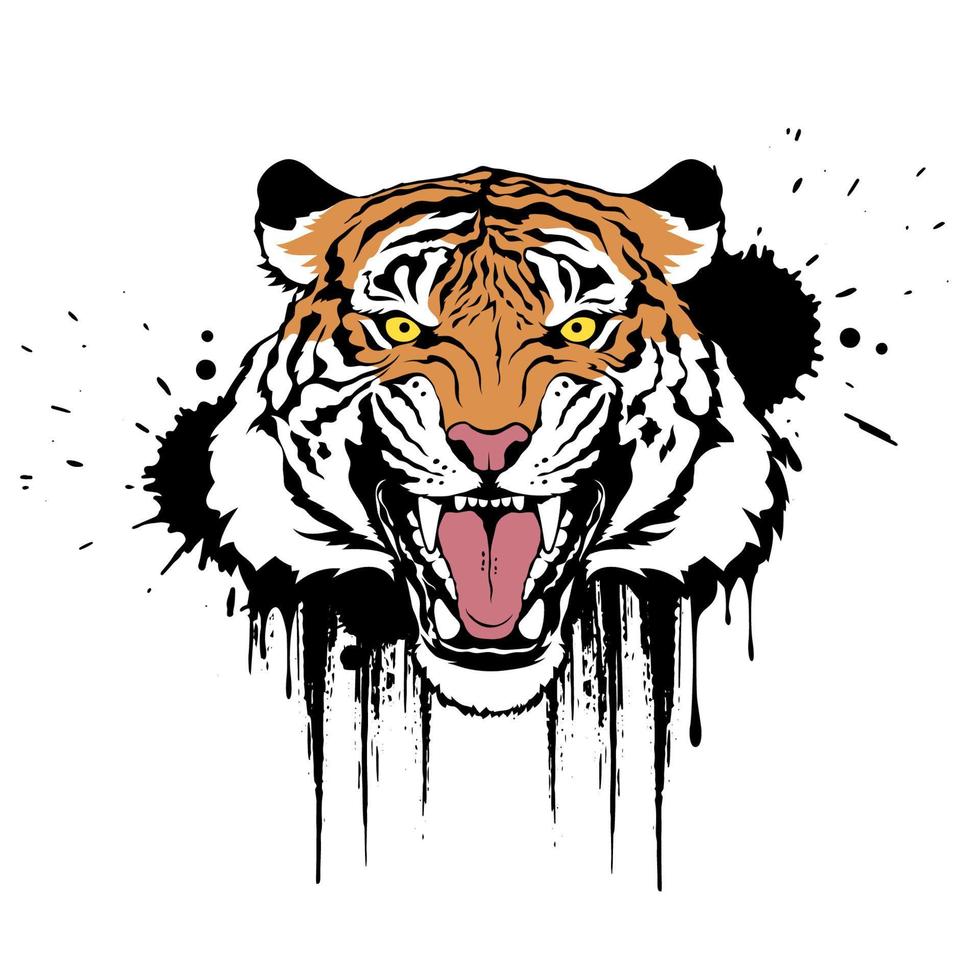 brüllender Tiger. Krallen Kratzer. bunte Vektorillustration auf weißem Hintergrund. T-Shirt-Design vektor