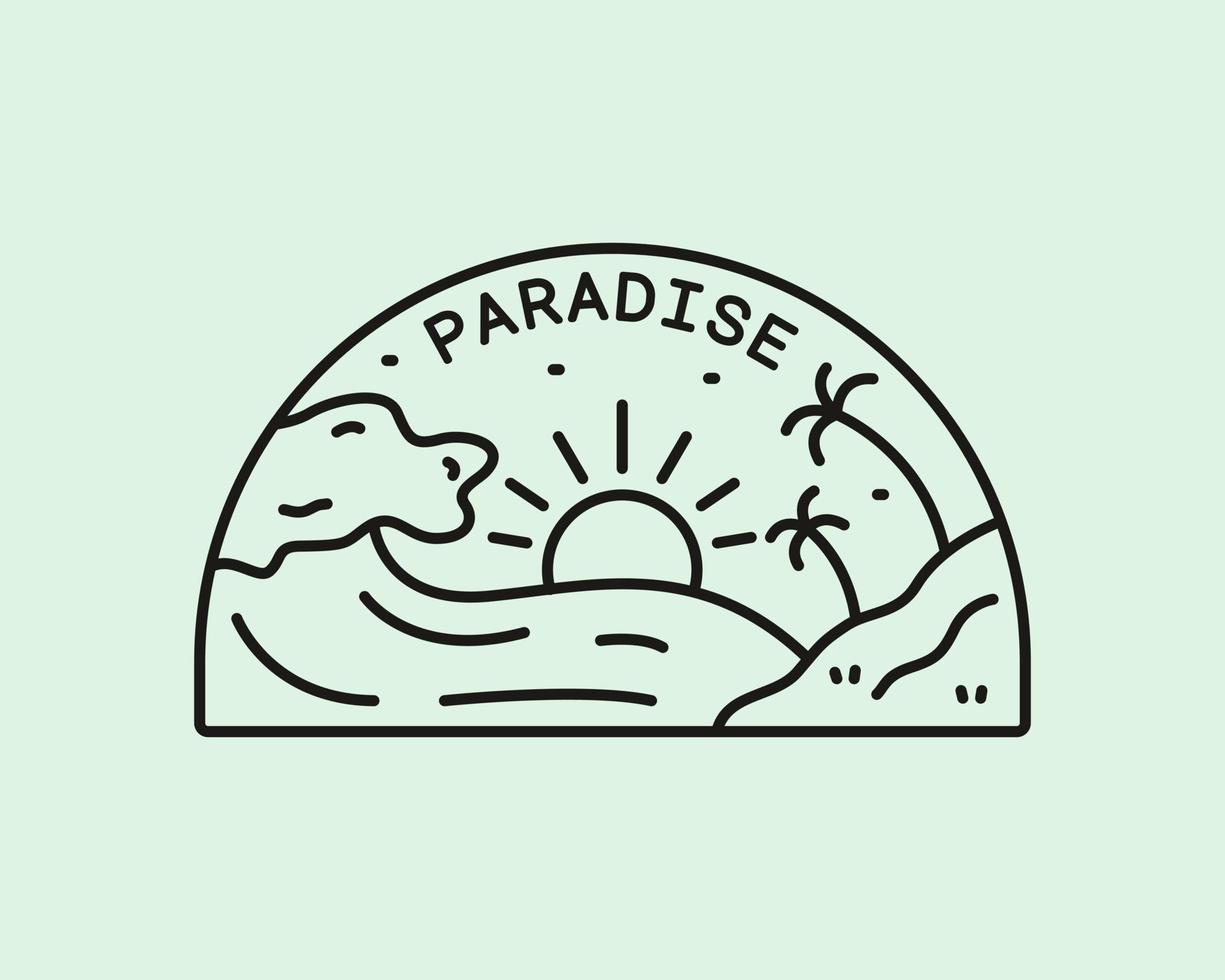 das Paradies am Strand im Monoline-Design für Abzeichen, Aufkleber, Aufnäher, T-Shirt-Design usw vektor