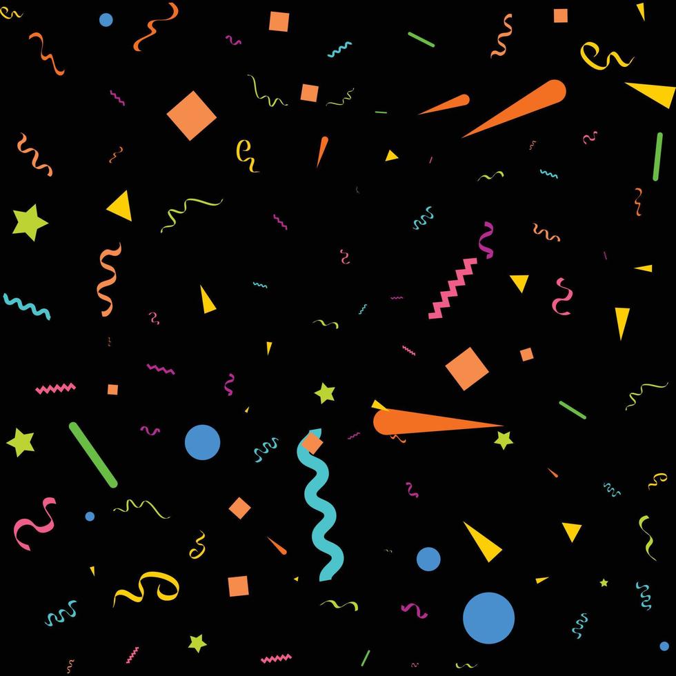 färgrik konfetti. vektor festlig illustration av faller skinande konfetti isolerat på svart svart bakgrund. Semester dekorativ glitter element för design
