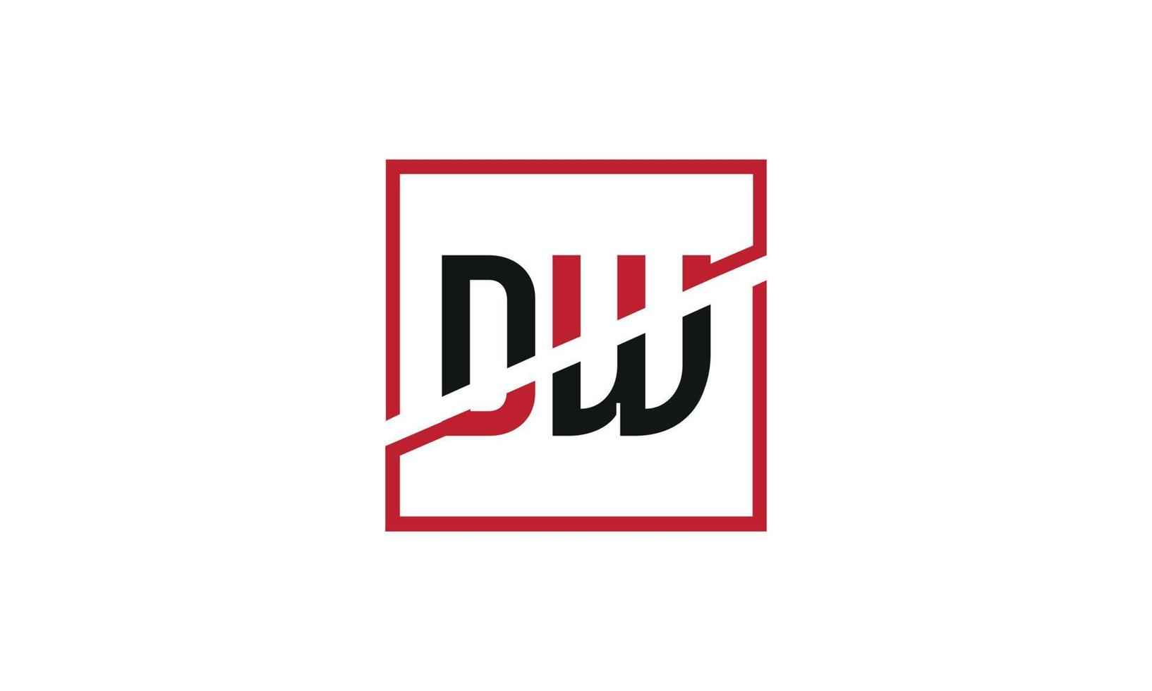 dw logotyp design. första dw brev logotyp monogram design i svart och röd Färg med fyrkant form. proffs vektor