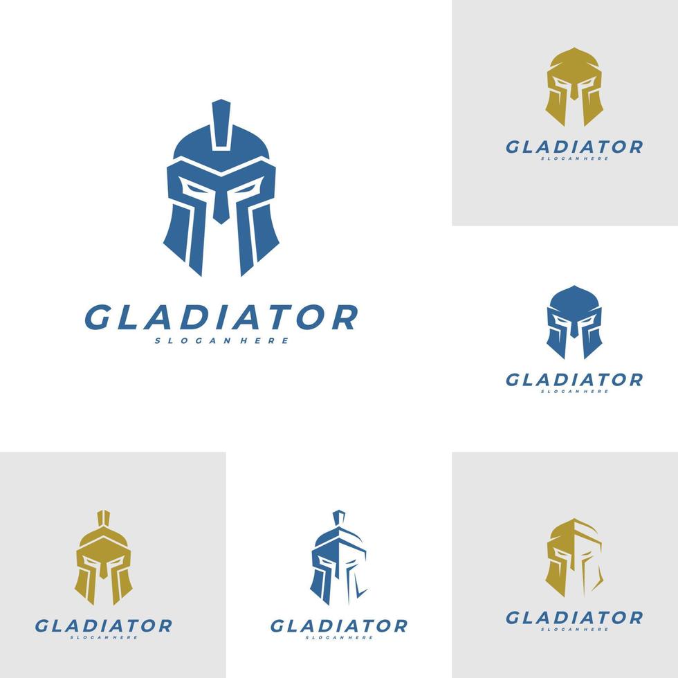 Set von spartanischer Logo-Design-Vorlage, Helm-Logo-Design-Konzept, Vektorillustration vektor
