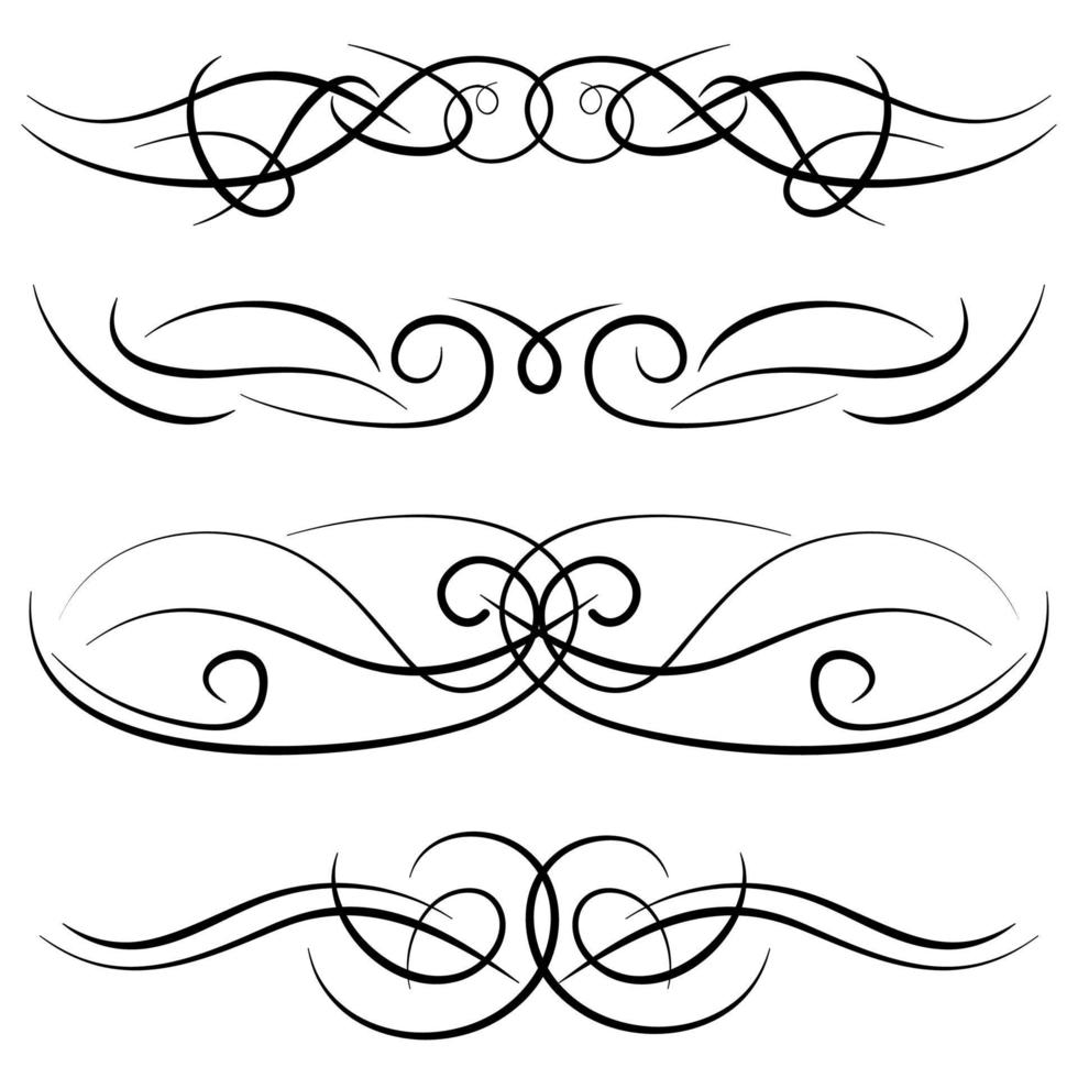 eine Reihe von dekorativen Vintage-Locken, Wirbeln, Monogrammen und kalligraphischen Rändern. strichzeichnungsdesignelemente in schwarzer farbe vektor