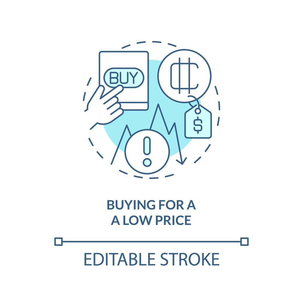 uppköp för låg pris turkos begrepp ikon. digital finanser. allmänning crypto misstag abstrakt aning tunn linje illustration. isolerat översikt teckning. redigerbar stroke. vektor