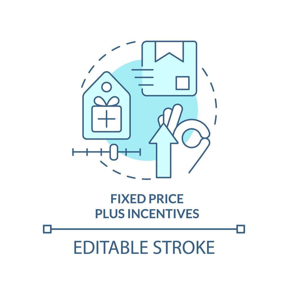 Festpreis plus Incentives türkisfarbenes Konzeptsymbol. allgemeine vertragsart abstrakte idee dünne linienillustration. isolierte Umrisszeichnung. editierbarer Strich. vektor