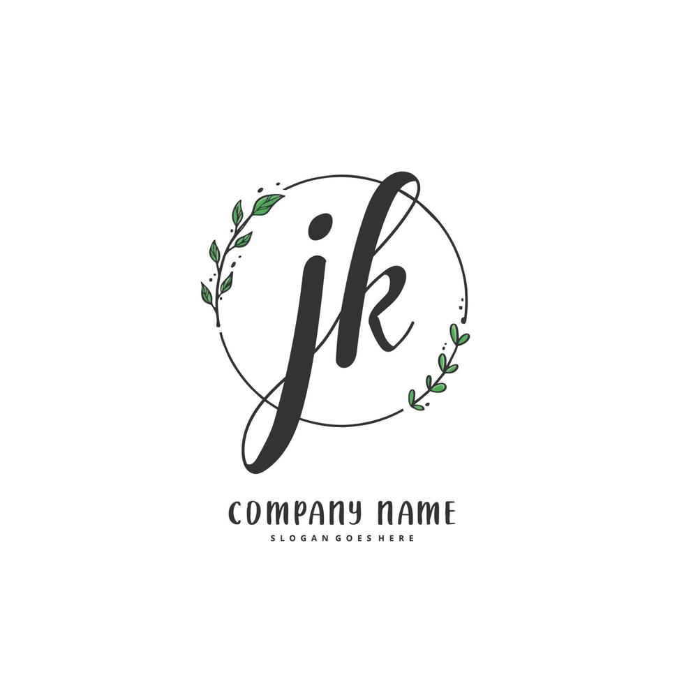 jk Anfangshandschrift und Signatur-Logo-Design mit Kreis. schönes design handgeschriebenes logo für mode, team, hochzeit, luxuslogo. vektor