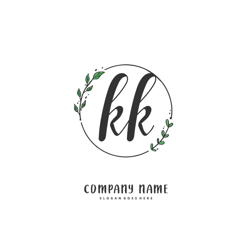 kk Anfangshandschrift und Signatur-Logo-Design mit Kreis. schönes design handgeschriebenes logo für mode, team, hochzeit, luxuslogo. vektor