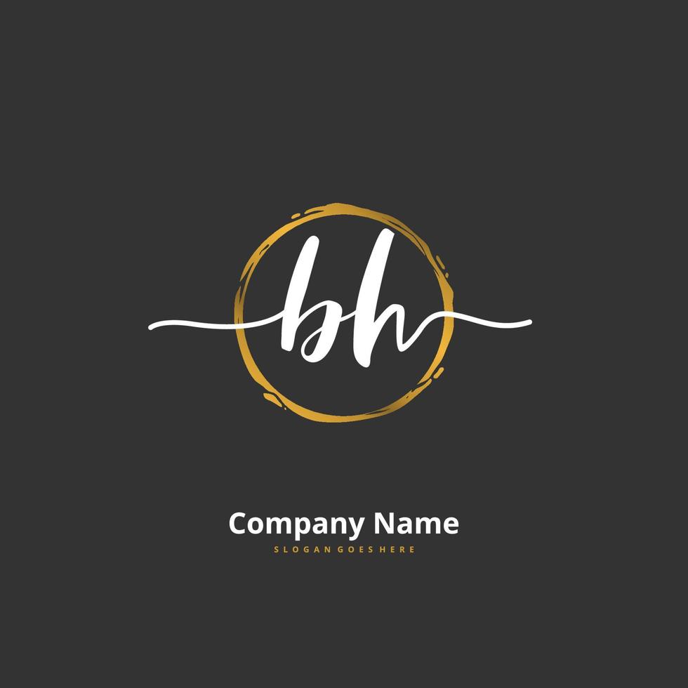 bh Anfangshandschrift und Signatur-Logo-Design mit Kreis. schönes design handgeschriebenes logo für mode, team, hochzeit, luxuslogo. vektor