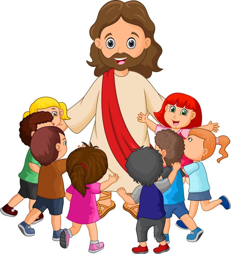 Cartoon Jesus Christus mit Kindern vektor